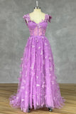 Straps Lilac Butterfly A-line Long Formal HZ0307