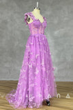 Straps Lilac Butterfly A-line Long Formal HZ0307