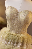 Golden Sweetheart Sequin Ruffle A-line Prom HZ0307