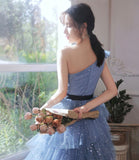 LTP1766,Dream Blue One Shoulder Homecoming Dress, Sparkle Starry Tulle Prom Hoco HZ0307