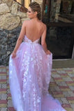 LTP1034,Gorgeous V Neck Backless Lace Floral Lilac Long Prom Dress, Formal Evening Dress,Floral A Line Long Wedding HZ0307