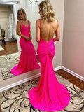 LTP0881,Hot pink sexy prom dresses mermaid open back pleated long prom HZ0307