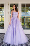 LTP0919,Lavender Spaghetti Straps Tulle Long Prom Dresses with Appliques and Beading,Formal HZ0307