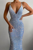 LTP1849,Gorgeous Spaghetti-Straps Backless Prom Dress Mermaid Sequins Sleeveless Long Formal HZ0307