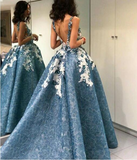 LTP1007,Blue prom dresses lace high low v back long evening HZ0307