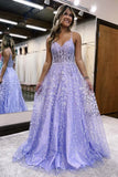 A Line Spaghetti Straps Lilac Corset Prom Dress with HZ0307