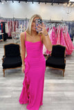 Straps Hot Pink Cowl Neck Fitted Prom Dress with HZ0307