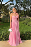 Strapless Pink Chiffon A-line Long Formal HZ0307