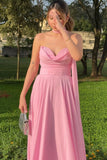 Strapless Pink Chiffon A-line Long Formal HZ0307