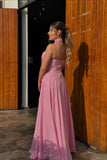 Strapless Pink Chiffon A-line Long Formal HZ0307