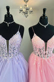 Spaghetti Straps Lavender Appliques A-line Ruffle HZ0307