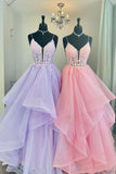 Spaghetti Straps Lavender Appliques A-line Ruffle HZ0307