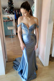 Off the Shoulder Sage Green Appliques Satin Mermaid Prom HZ0307