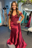 Off the Shoulder Wine Red Appliques Long Formal HZ0307