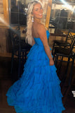 Sweetheart Blue Chiffon Tiered A-line Formal HZ0307
