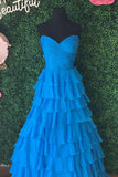 Sweetheart Blue Chiffon Tiered A-line Formal HZ0307