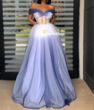 LTP0849,Off the shoulder prom dress tulle evening dresses gradient color white purple formal HZ0307