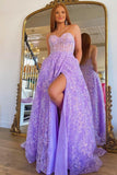 LTP1576,Sparkle Princess Lavender Bustier Puffy Sleeves Lace Long Prom HZ0307