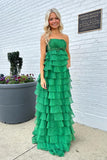 Strapless Yellow Chiffon Tiered Ruffles Long Party HZ0307
