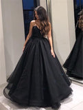 LTP0872,Black A-line Sweet 16 Dress Organza Black Prom Evening HZ0307
