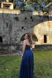 Keyhole Navy Blue Sweetheart A-line Long Formal HZ0307