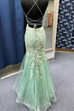 Straps Sage Green Lace Appliques Mermaid Long Prom HZ0307