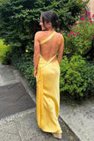 One Shoulder Yellow Soft Satin Fitted Party HZ0307