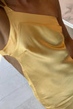 One Shoulder Yellow Soft Satin Fitted Party HZ0307