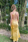 One Shoulder Yellow Soft Satin Fitted Party HZ0307