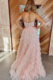 Straps Pink Appliques and Tulle Ruffles Prom HZ0307