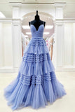 LTP1611,Charming Ruffles Spaghetti Straps Tulle Prom Dresses, A-Line Long Evening HZ0307
