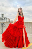 LTP1611,Charming Ruffles Spaghetti Straps Tulle Prom Dresses, A-Line Long Evening HZ0307