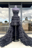Black Strapless High Low Ruffles Party HZ0307