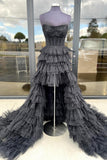 Black Strapless High Low Ruffles Party HZ0307