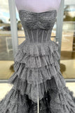 Black Strapless High Low Ruffles Party HZ0307
