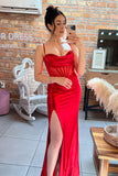 Elegant Beaded Fuchsia Satin Mermaid Long Formal HZ0307