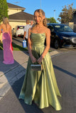 Strapless Sage Green Satin A-line Long Formal HZ0307