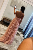 Halter Fuchsia Ruffle A-line Long Formal HZ0307