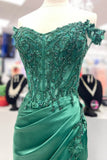 Off the Shoulder Green Beaded Appliques Long Formal HZ0307