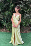 Twist Front Yellow Soft Satin Maxi HZ0307