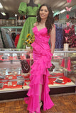 Straps Fuchsia Mermaid Ruffles Long Prom HZ0307