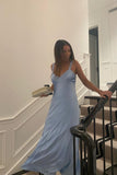 Straps Blue Soft Satin Long Maxi HZ0307