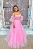 Strapless Blue Tulle Starry Long Formal HZ0307