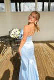 Strapless Light Blue Bow Mermaid Long Formal HZ0307