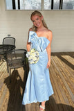 Strapless Light Blue Bow Mermaid Long Formal HZ0307