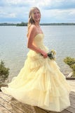 Sweetheart Yellow Ruffle A-lin Long Formal HZ0307