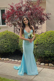 V Neck Blue Mermaid Long Formal HZ0307