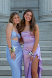 Lavender Straps Cowl Neck Satin Long Party HZ0307