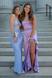 Lavender Straps Cowl Neck Satin Long Party HZ0307