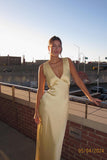 Empire V Neck Yellow Cowl Back Party HZ0307